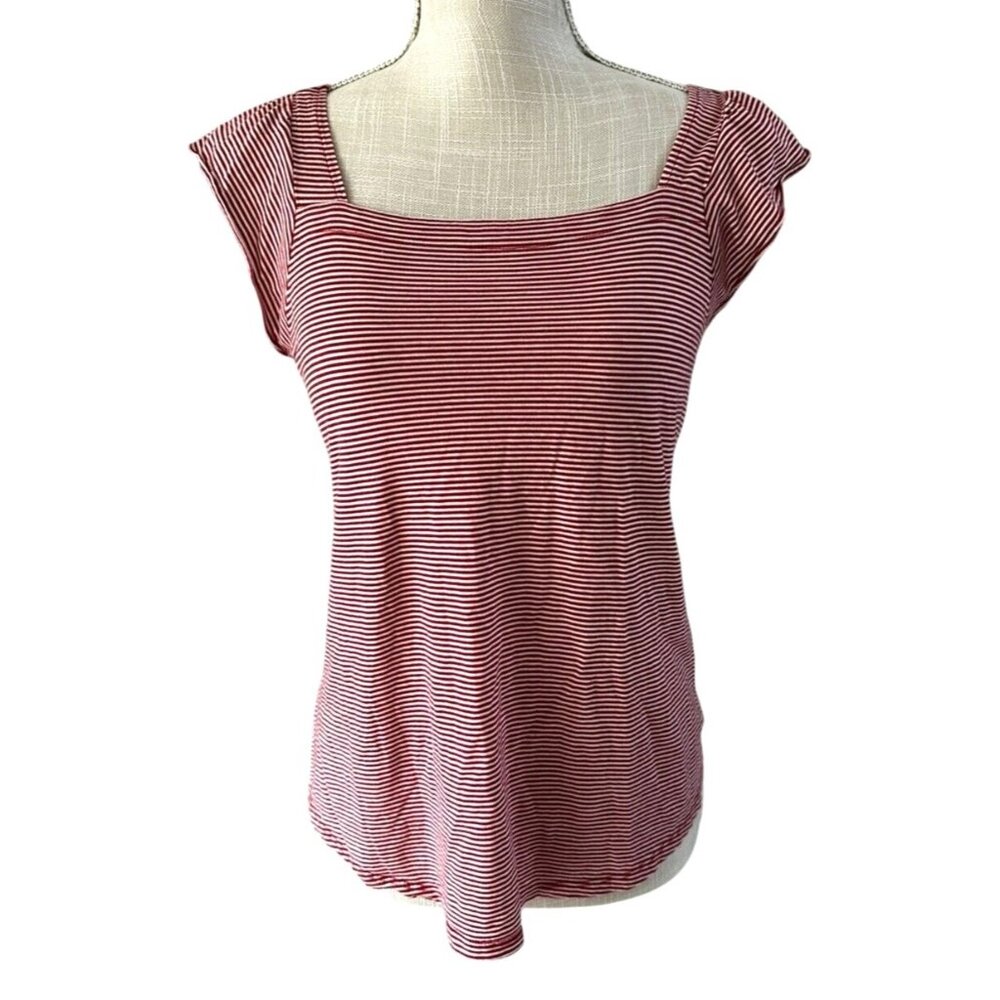 Loft Womens Red & White Striped Cap Sleeve Top Size SP